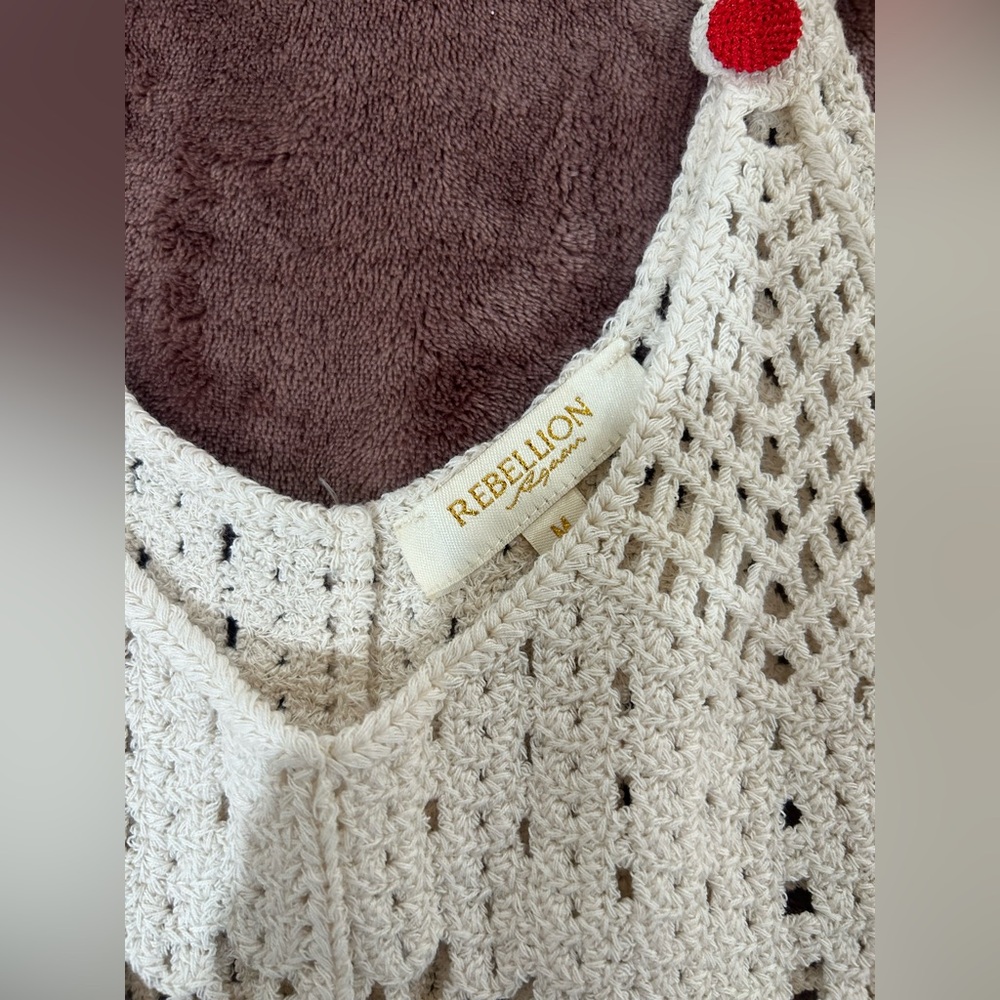 Rebellion White Crochet Tank Top with Red Cherry Accents - Picture 3 of 5